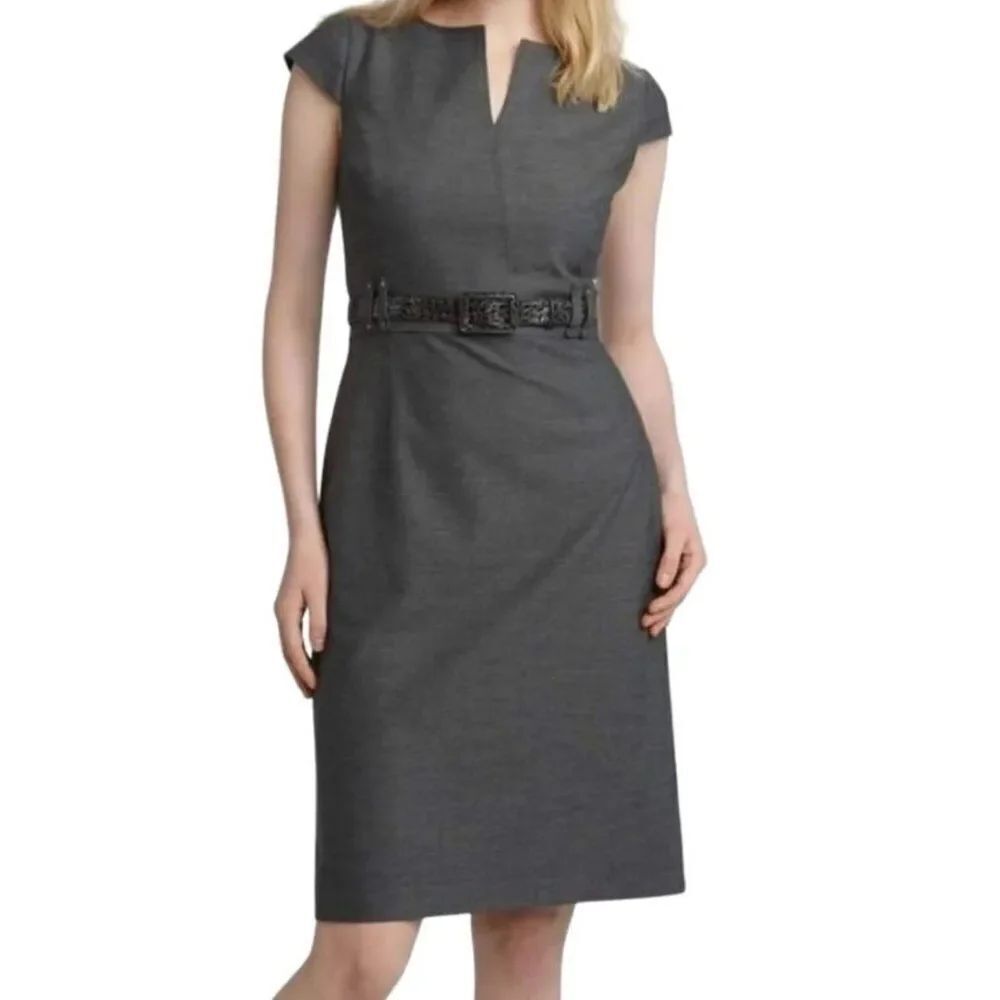 Tahari ASL Women Cap Sleeve Gray Career Sheath Dress Size 6